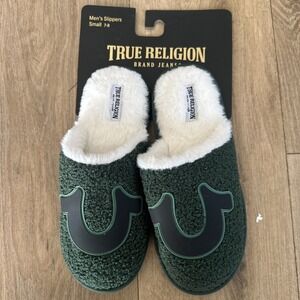 True Religion Men's Polar Performance Green Faux Fur Slip-on Soft Slippers 7-8